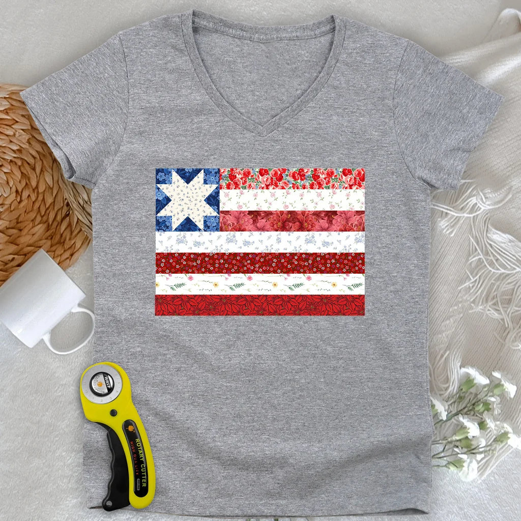 USA Star Flag Lady V-neck