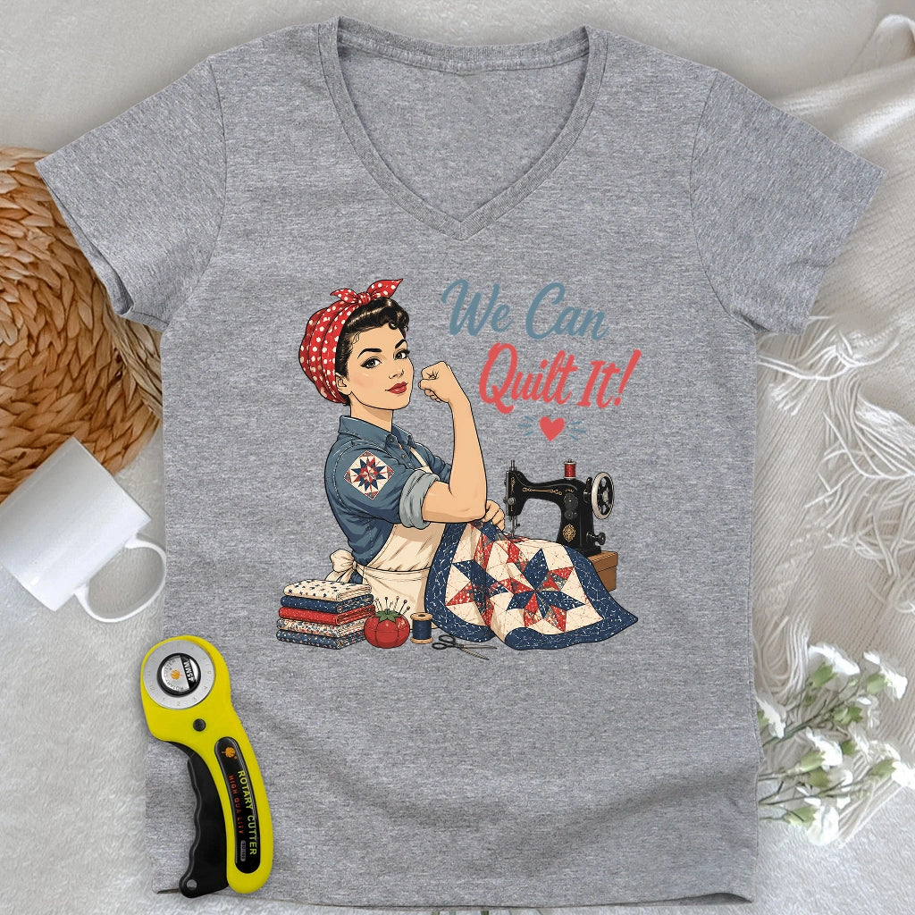 We Can Quilt It Lady V-neck