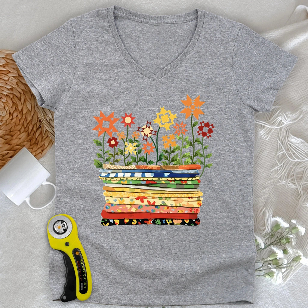 Where Quilts Bloom Lady V-neck