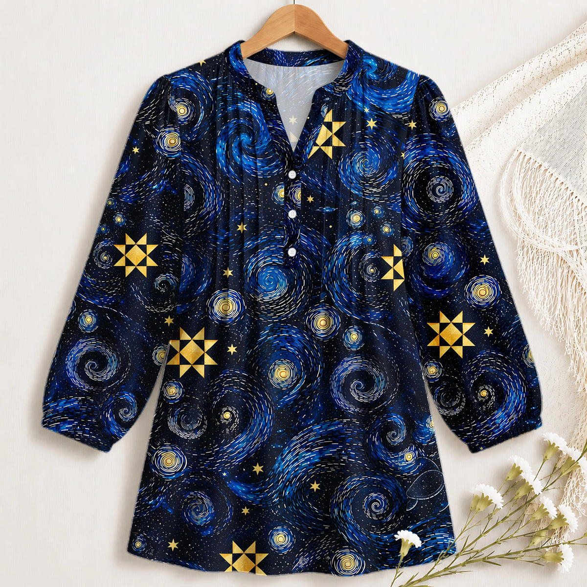 Midnight Galaxy Patchwork Blouse