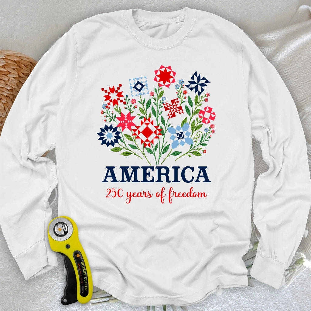 Americana Quilt Blooms Long Sleeve T-shirt