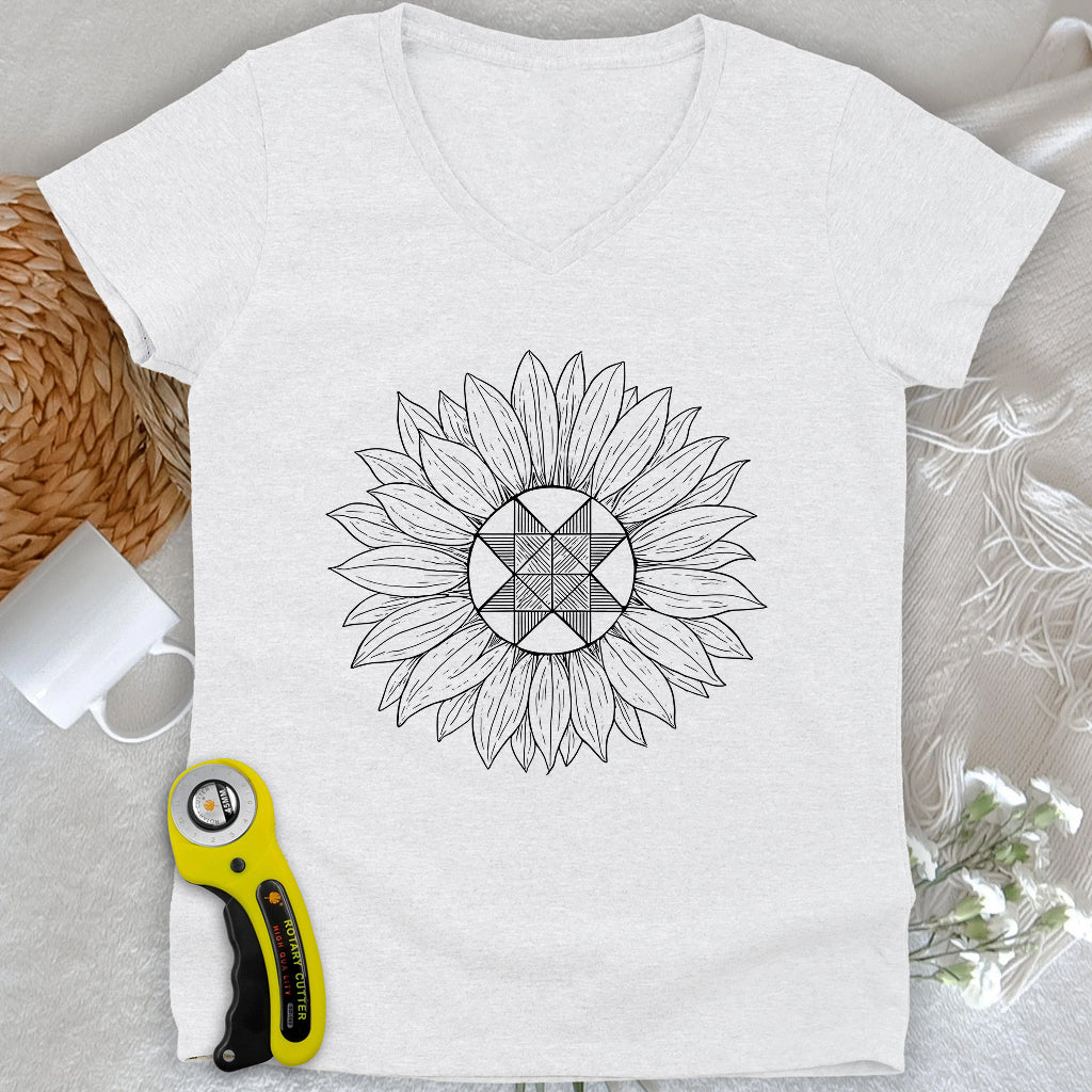 Block Sunflower Lady V-neck