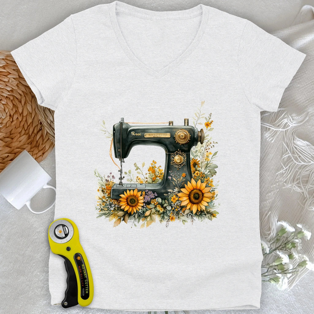 Floral Sewing Machine V-neck