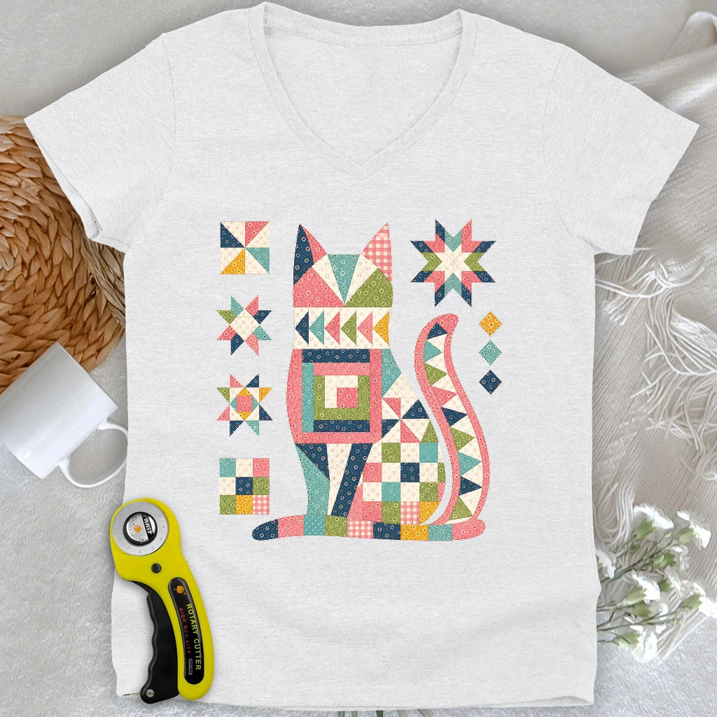 Patchwork Cat Lady V-neck