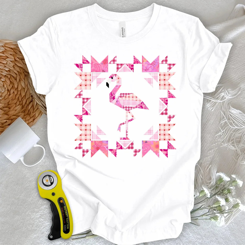 T-shirt à empiècements patchwork Flamant rose