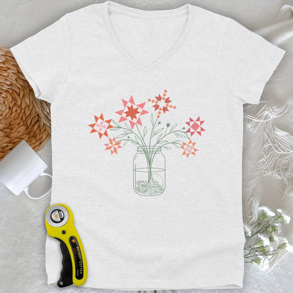 Patchwork Posy Jar Lady V-neck