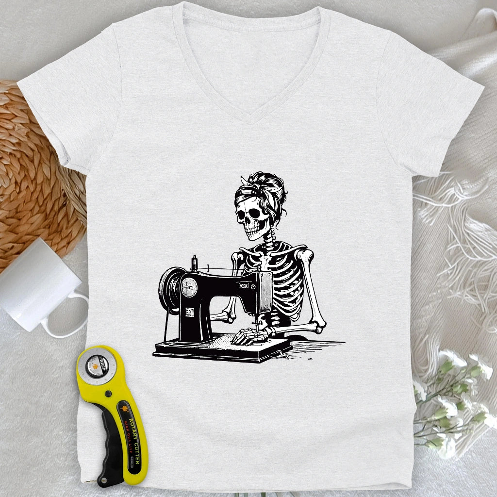 Quilting Skeleton Lady V-neck