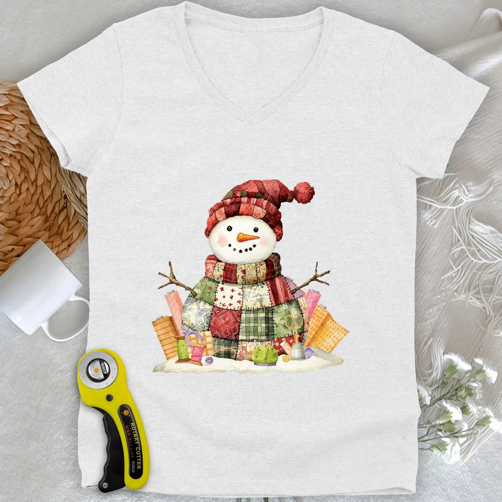 Quilting Snowman Lady V-neck