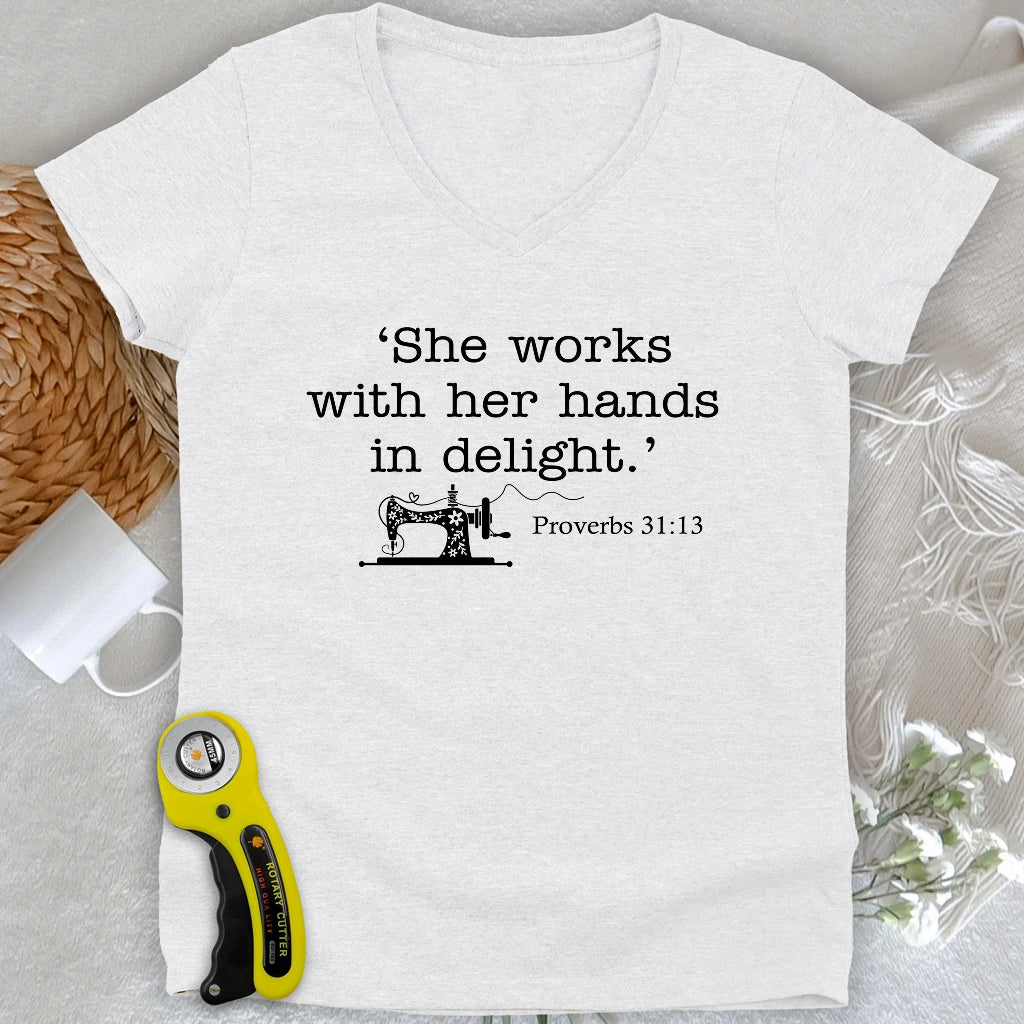 Sewing In Bible Lady V-neck