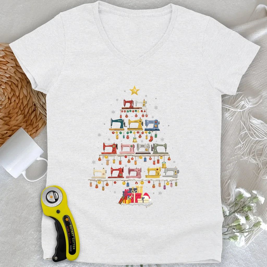 Sewing Machine Tree Lady V-neck