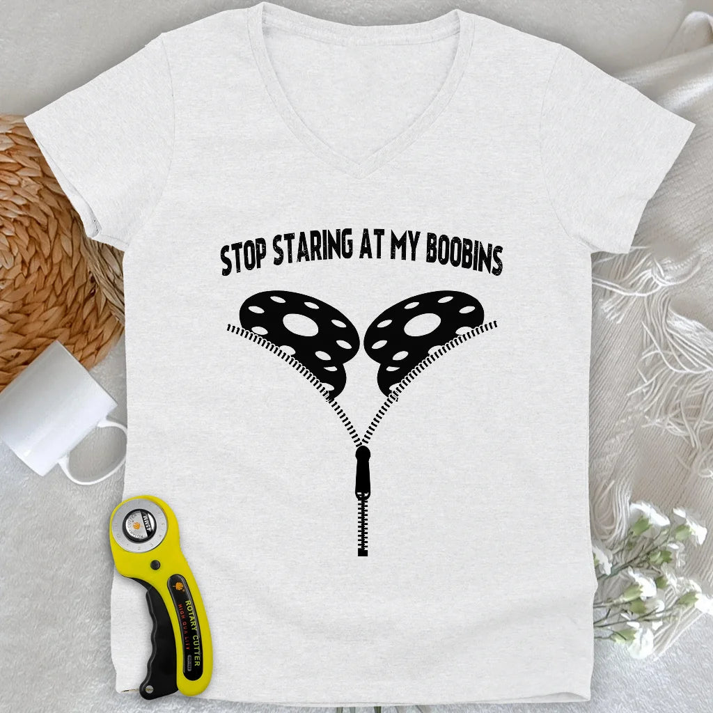 Stop Staring At Boobins Lady V-neck