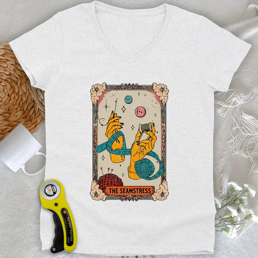 Tarot Card Seamstress Lady V-neck