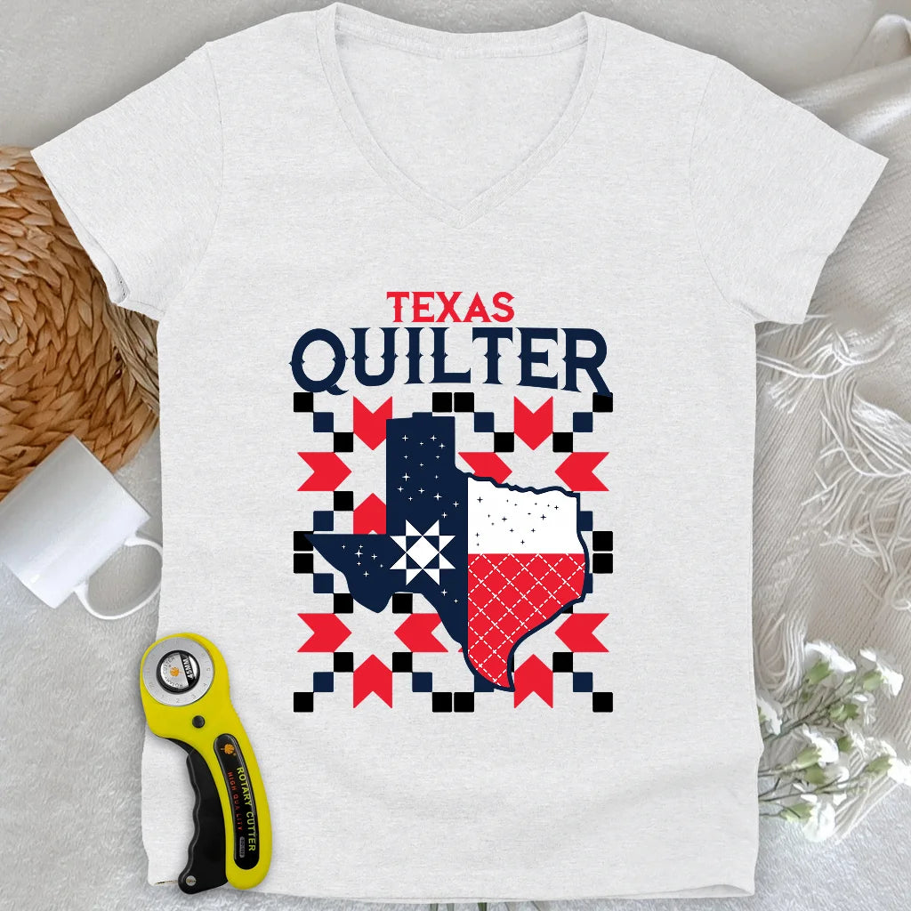 Texas Quilter Lady V-neck