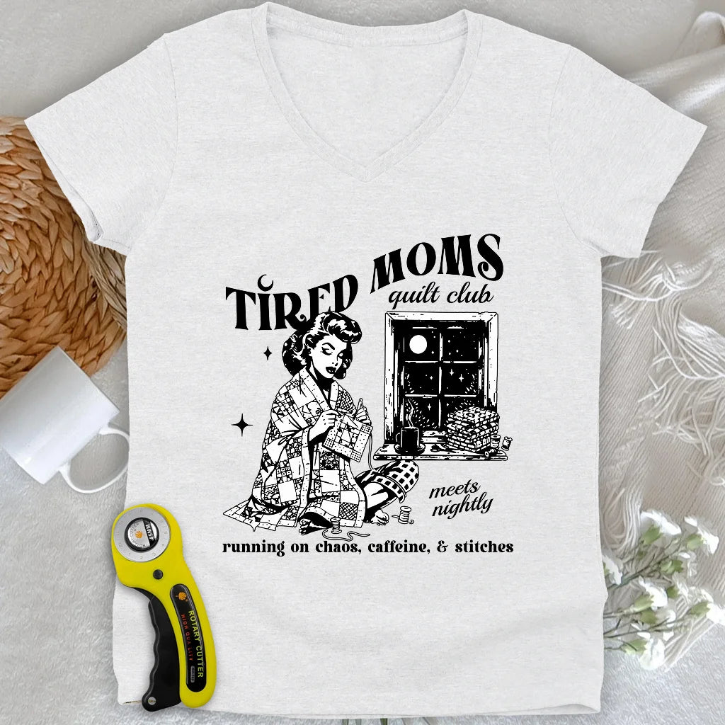 Tired Quilt Moms Lady V-neck