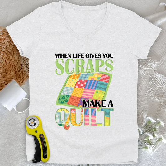 Turn Scraps To Quilt Lady V-neck