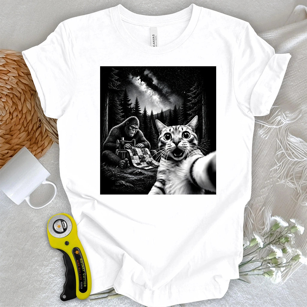 Cat Selfie Meets Quilting Bigfoot T-shirt