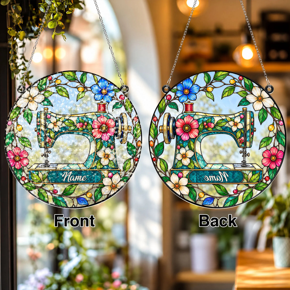 Personalized Floral Sewing Machine Suncatcher