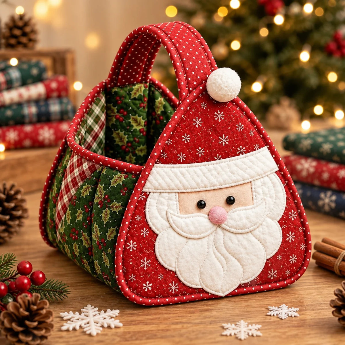 Santa Claus Quilted DIY Fabric Storage Basket Kit