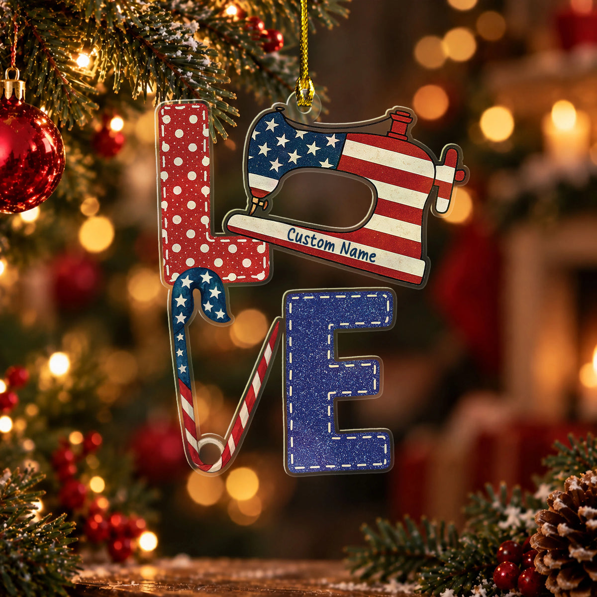 Personalized Patriotic Sewist Ornament