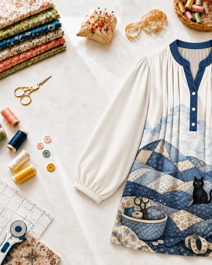 Patchwork-Bergkatzen-Bluse
