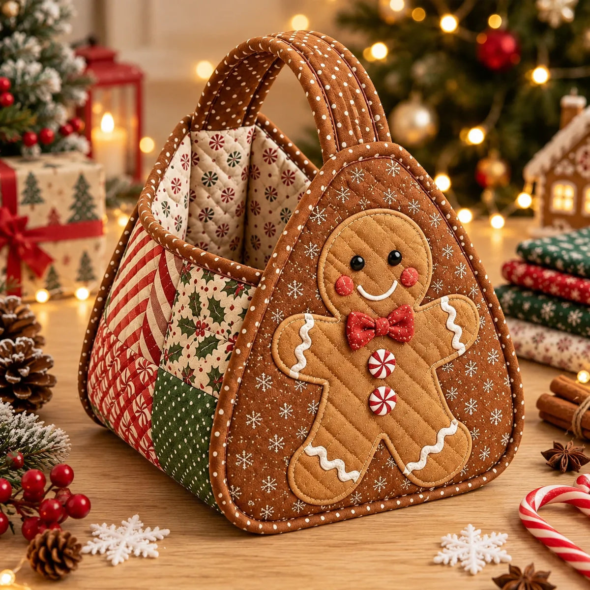 Gingerbread Man Quilted DIY Fabric Storage Basket Kit