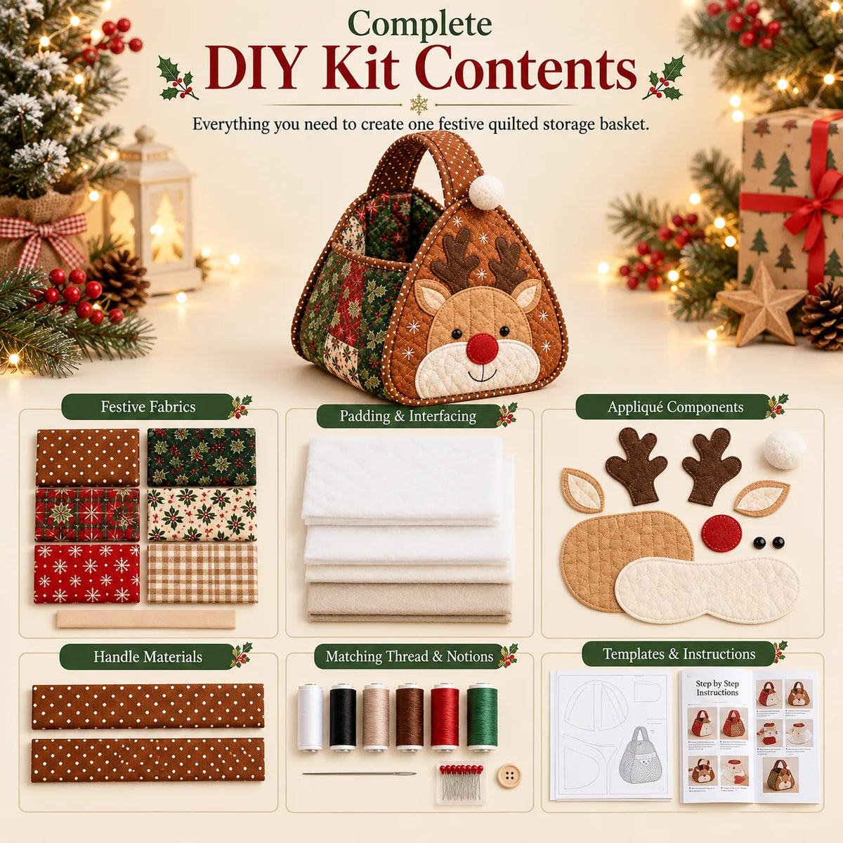 Deer Quilted DIY Fabric Storage Basket Kit