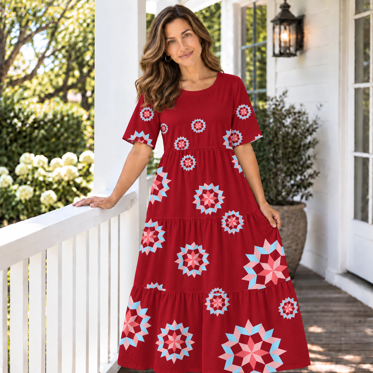 Patchwork Starburst Long Dress