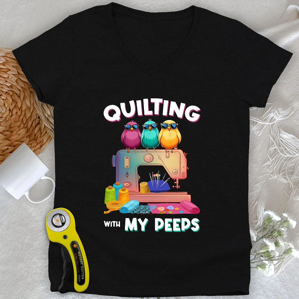 Quilting W/ My Peeps V-neck