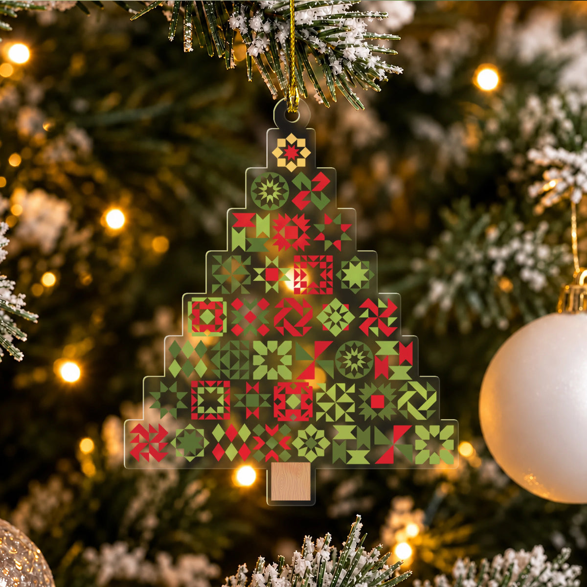 Christmas Tree Quilt Blocks 2D Flat Ornament