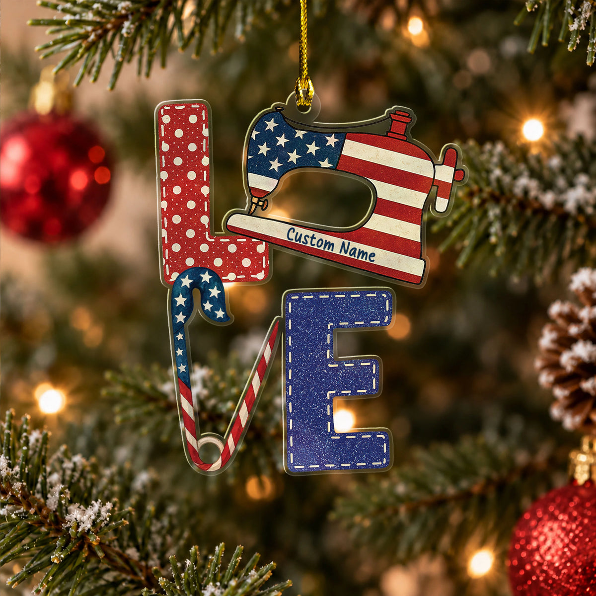 Personalized Patriotic Sewist Ornament
