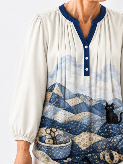 Patchwork-Bergkatzen-Bluse