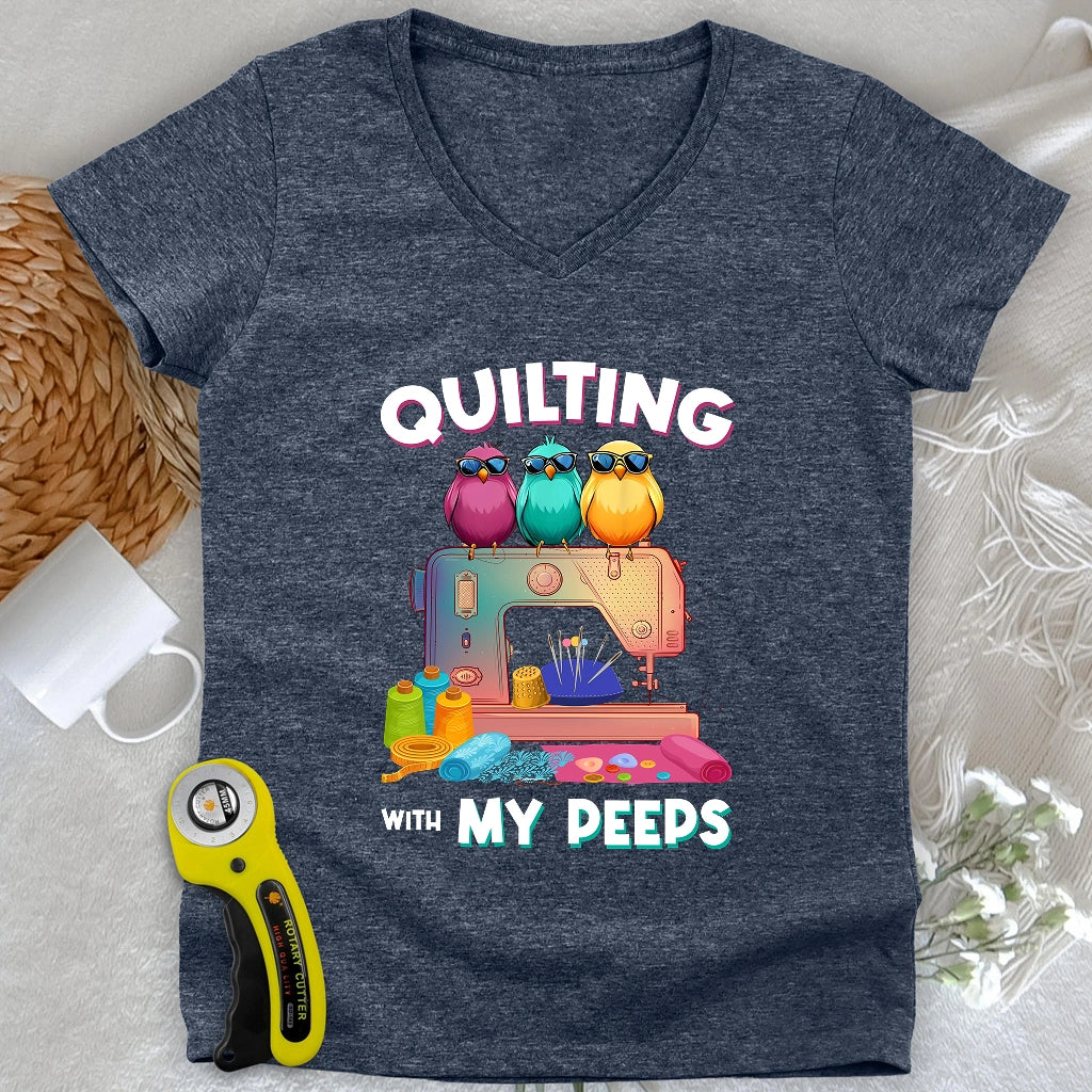 Quilting W/ My Peeps V-neck