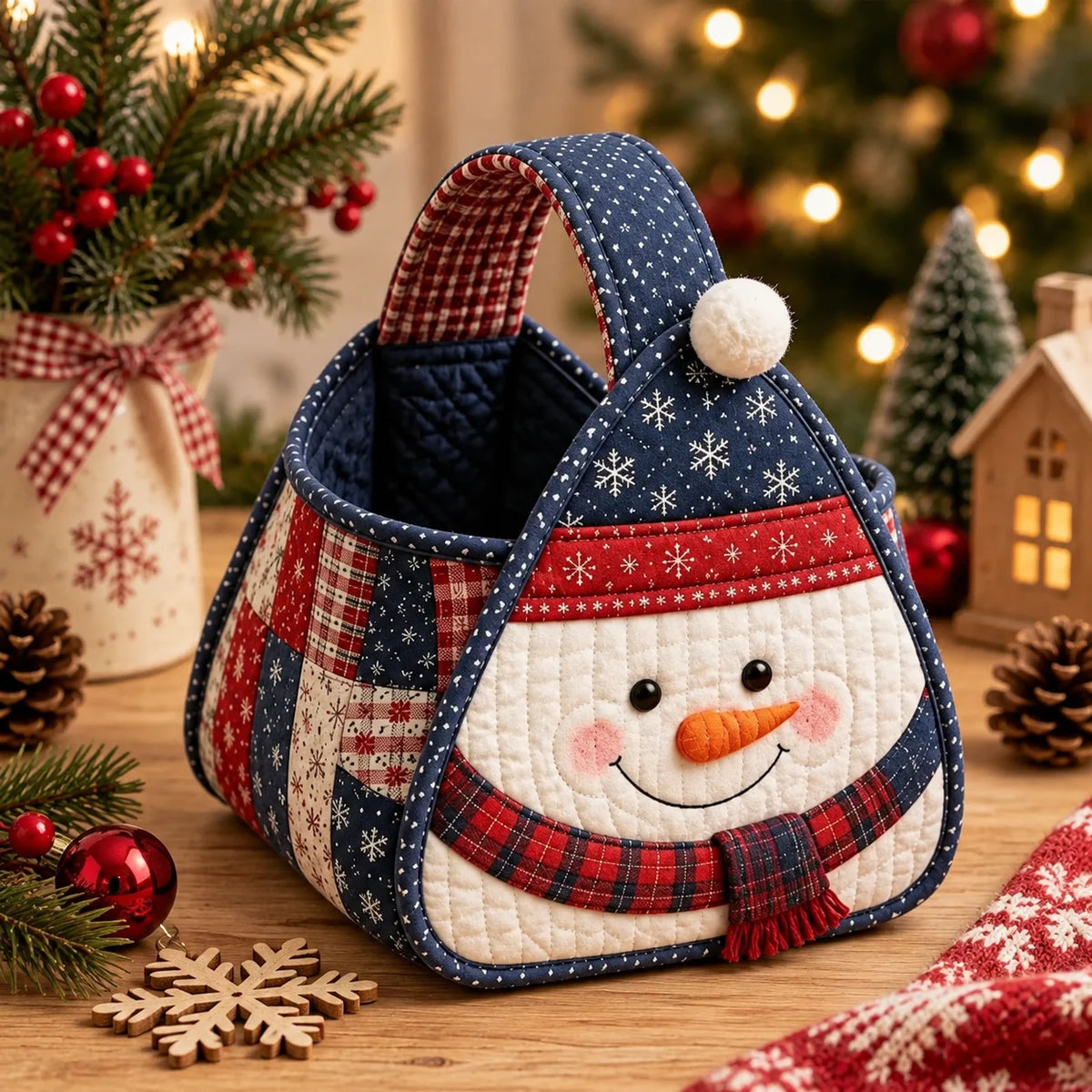 Snowman Quilted DIY Fabric Storage Basket Kit