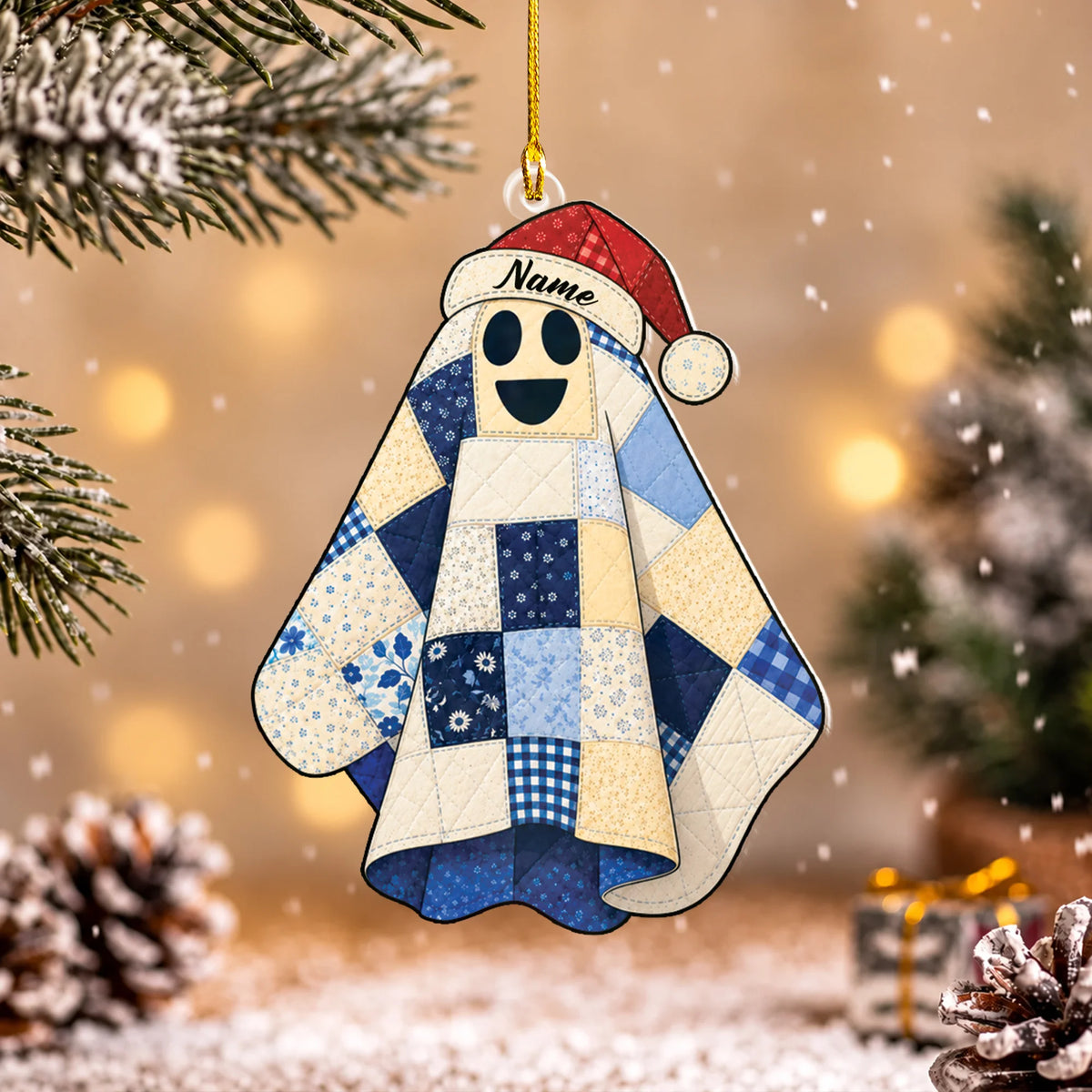 Personalized  Quilted Ghost 2D Flat Ornament