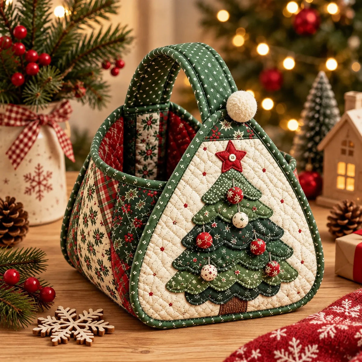 Christmas Tree Quilted DIY Fabric Storage Basket Kit