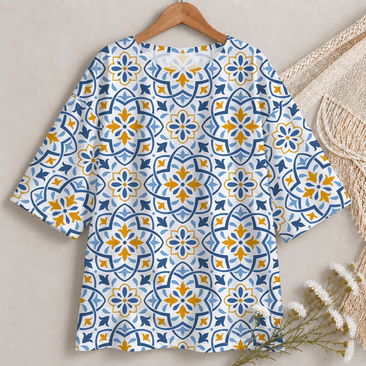 Sapphire Sun Tile 3/4 Sleeve T-shirt