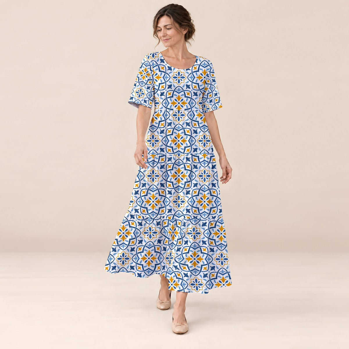 Sapphire Sun Tile Long Dress