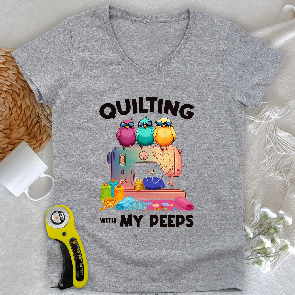 Quilting W/ My Peeps V-neck