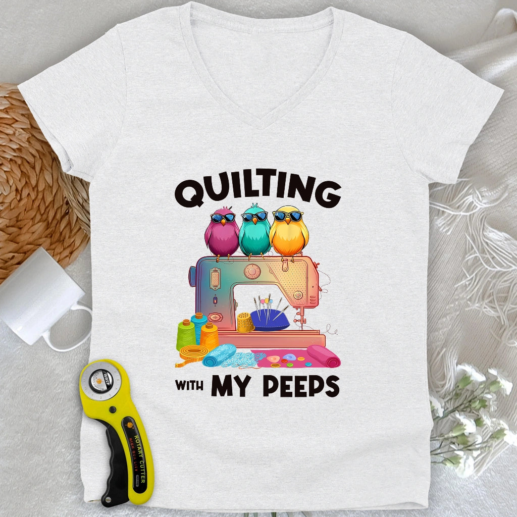 Quilting W/ My Peeps V-neck