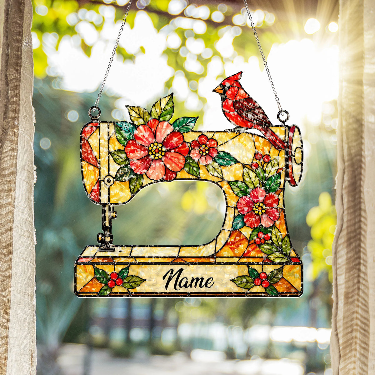 Personalized Cardinal Sewing Machine Suncatcher