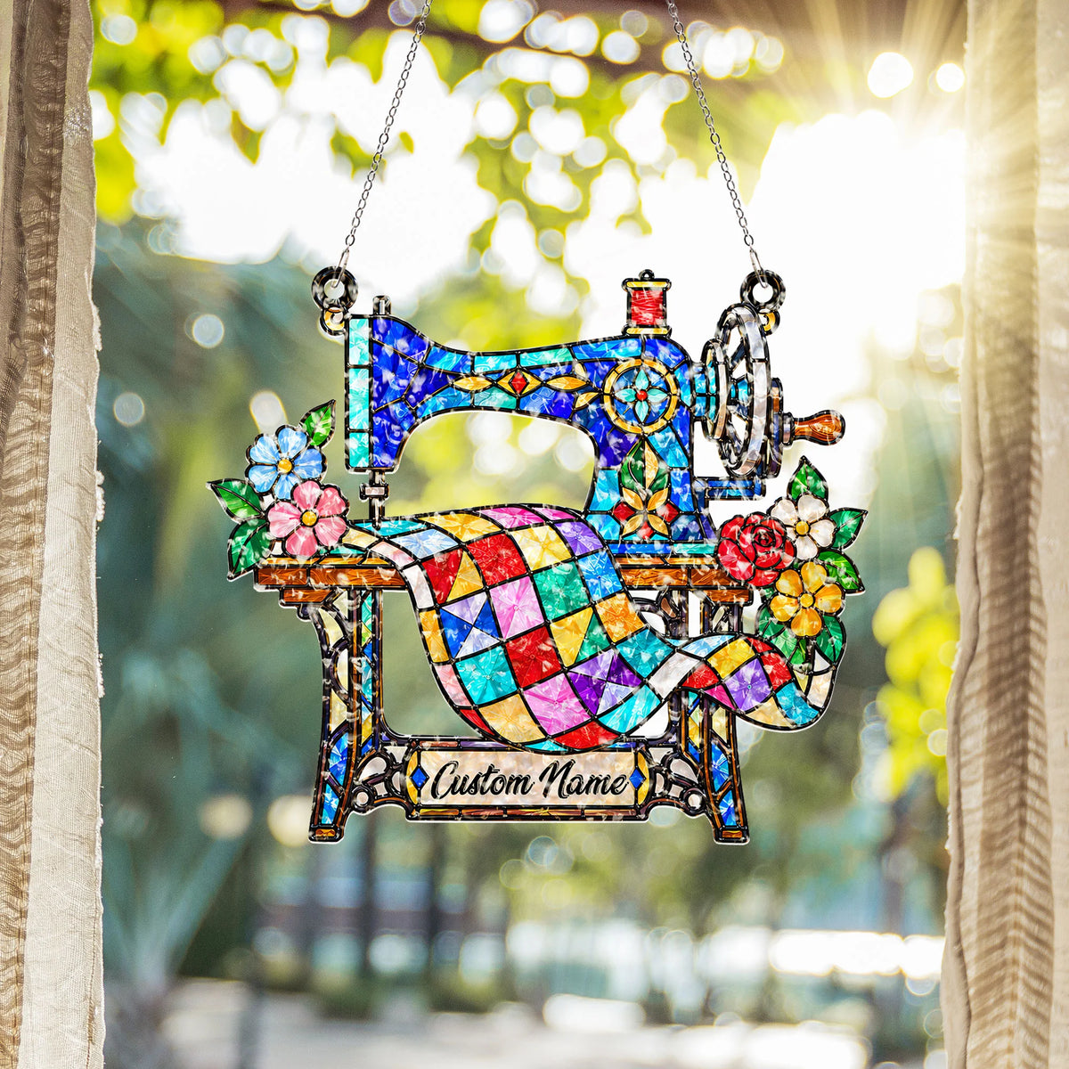 Personalized Treadle Sewing Machine Suncatcher