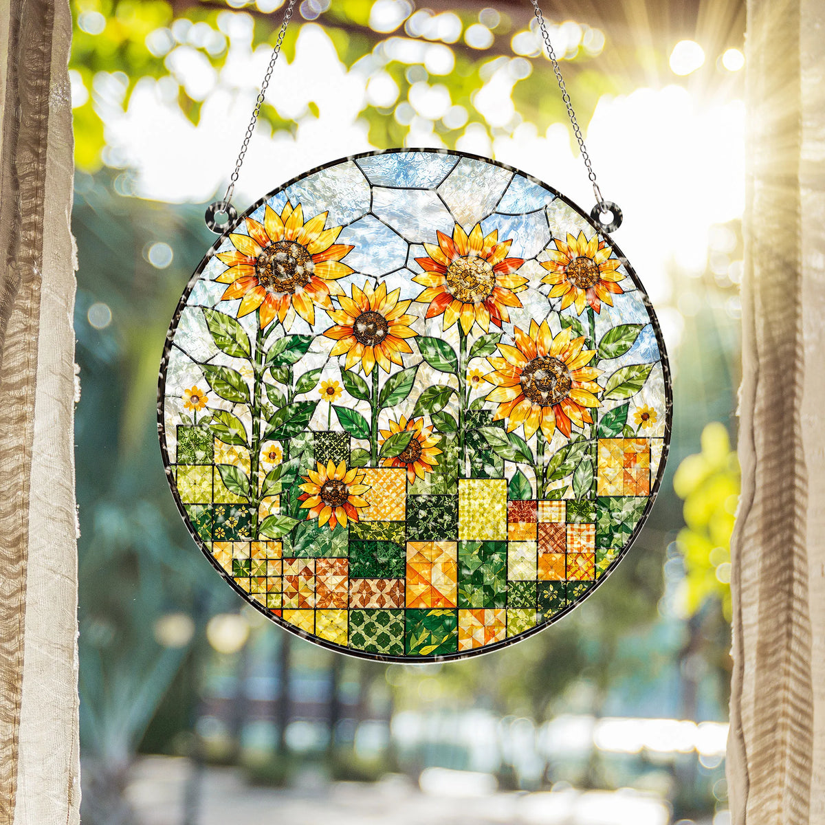 Quilted Sunflower Field Suncatcher