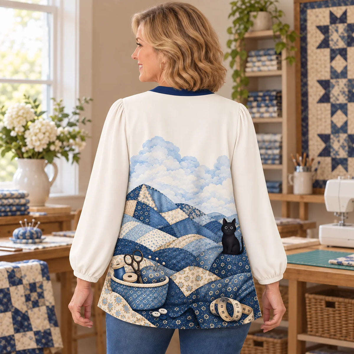 Patchwork-Bergkatzen-Bluse