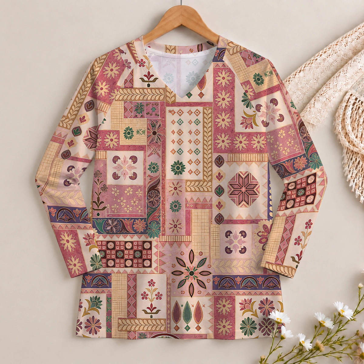 Appliqué Heritage Long Sleeve V-neck