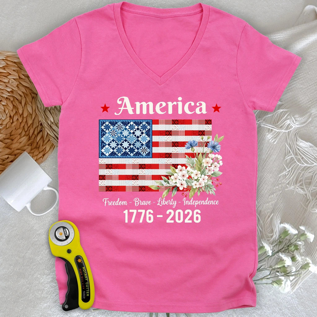 American Patchwork Bloom Lady V-neck