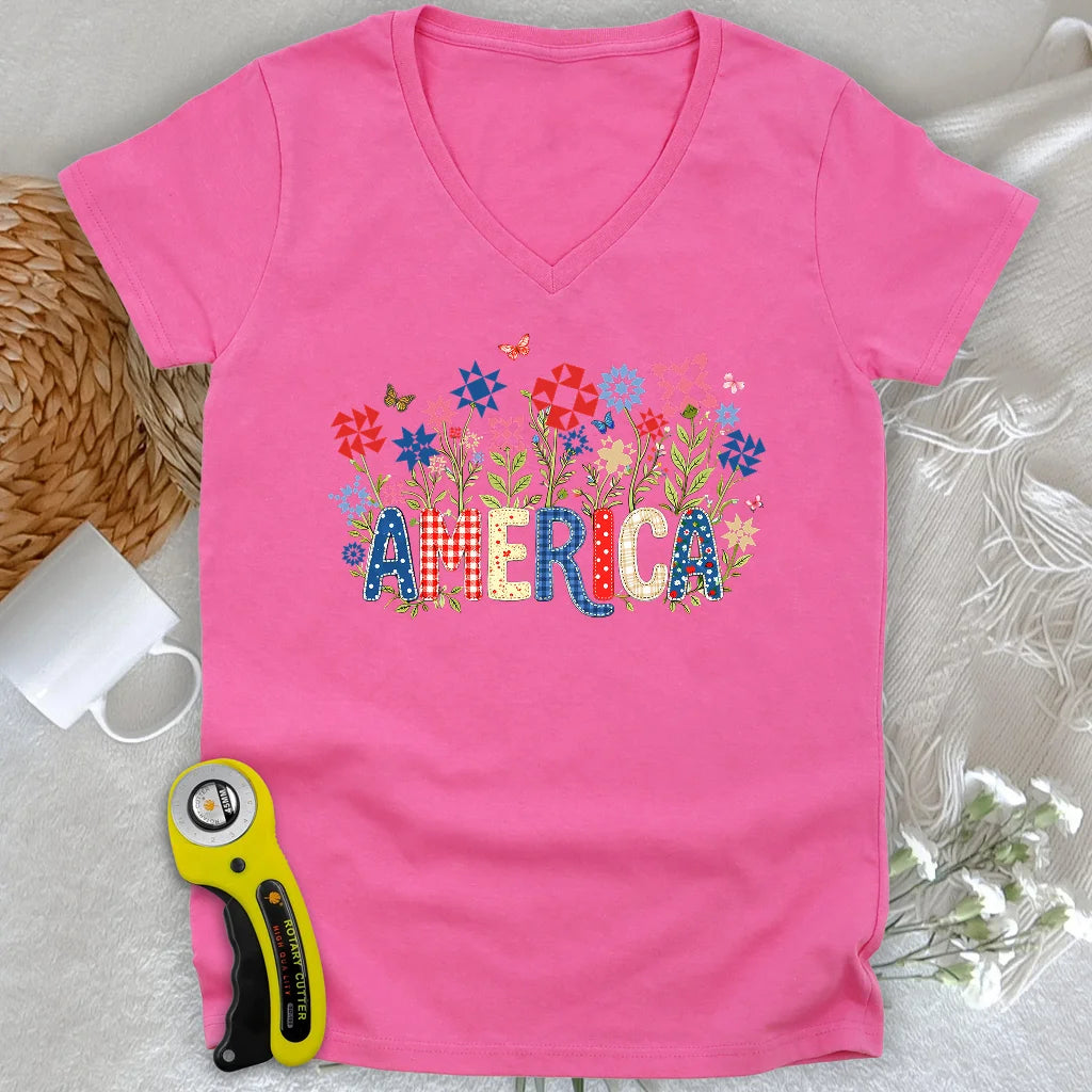 Appliqué America Lady V-neck