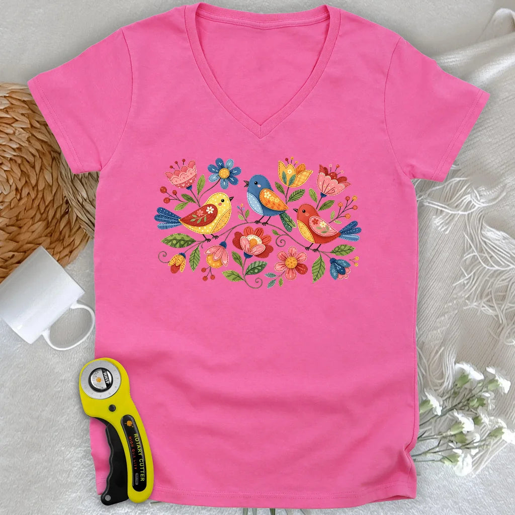 Appliqué Garden Lady V-neck