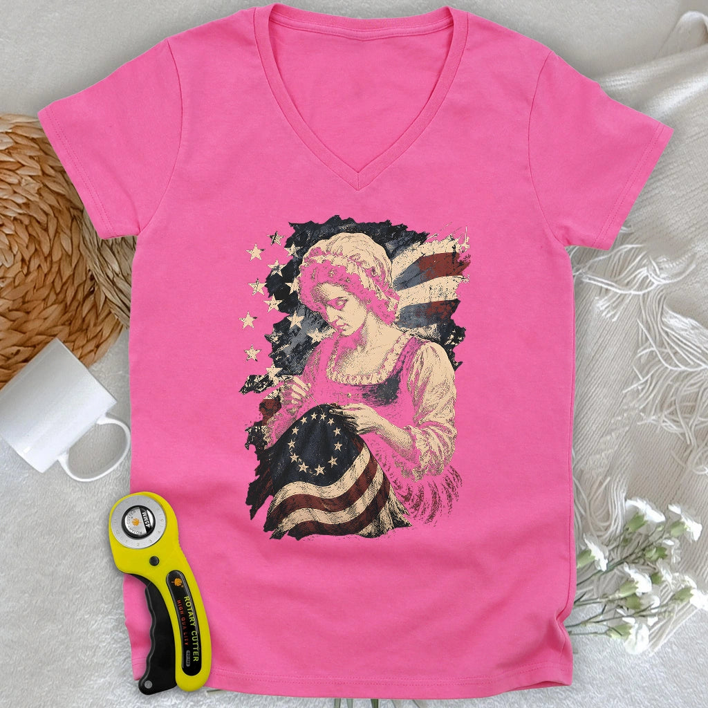 Betsy Ross Flag Lady V-neck