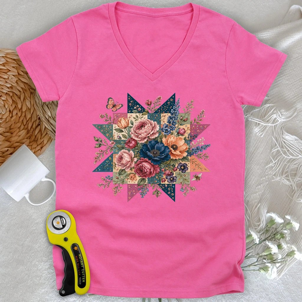 Blooming Patchwork Star Lady V-neck