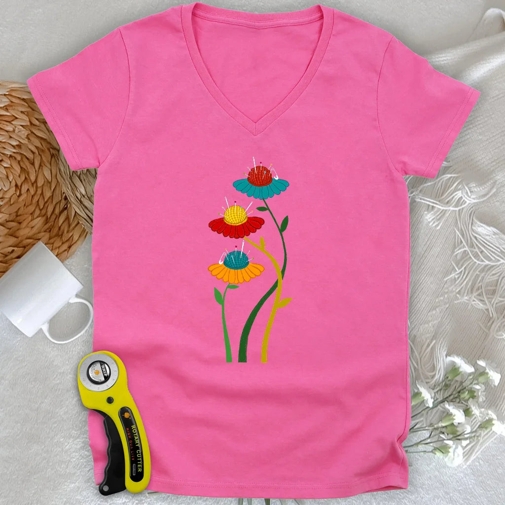 Coussinets Fleuris Col V Femme